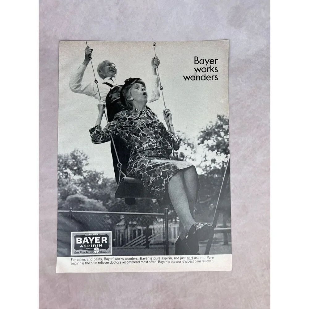 Vintage 1965 Bayer Aspirin Ad - Bayer Works Wonders Pharmaceutical Company Produ